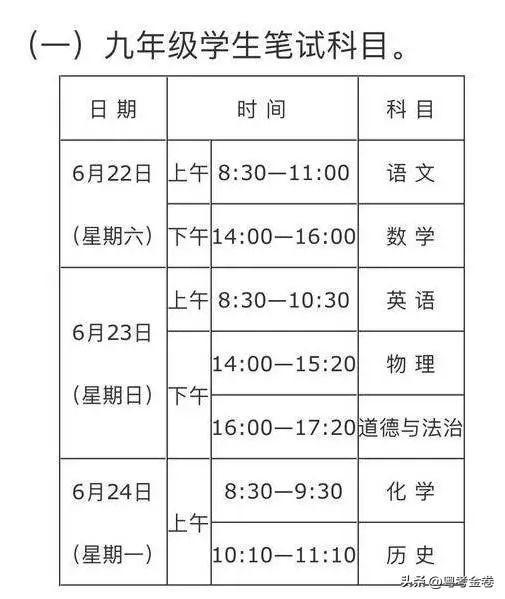 各省中考时间2024年时间表 中考时间是几月几号2024