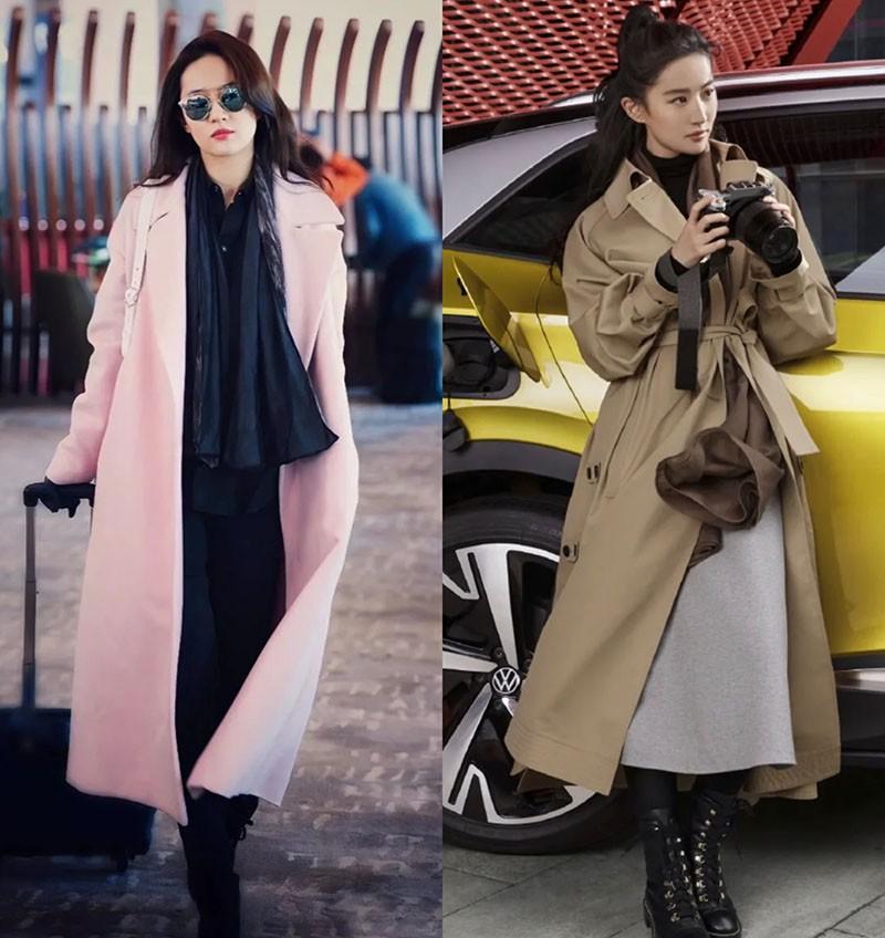 穿“风衣”时髦还得看刘亦菲,不管配裙子还是裤子,都洋气好看