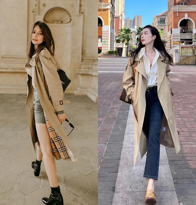 穿“风衣”时髦还得看刘亦菲,不管配裙子还是裤子,都洋气好看