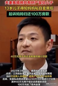 13岁男孩起诉妈妈归还100万房款,法院判决:十日内归还